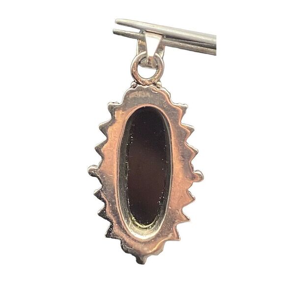 Onyx and sterling silver pendant oval elongated with rope dotted detail - Picture 3 of 8